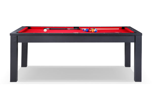 Billard noir transformable en table avec tapis rouge