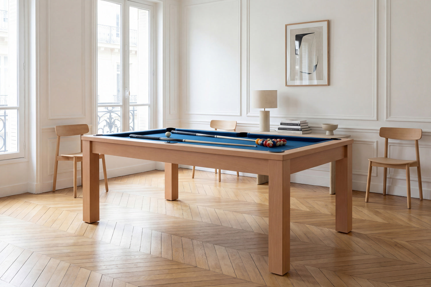 Billard Table à Manger Chêne Tapis Bleu