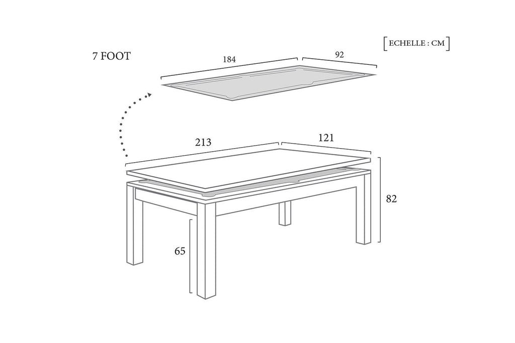 Schéma Technique Billard Convertible 7ft Plateau Blanc Defaistre meta-dimensions