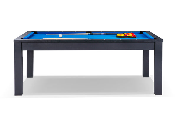 Billard Anglais Transformable en Table de couleur noire et tapis bleu