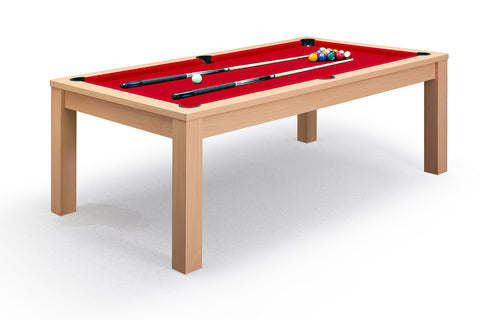 Billard convertible table de salle à manger Defaistre en chêne et tapis rouge