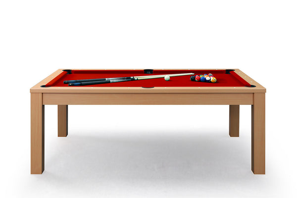 Billard convertible table de salle à manger Defaistre en chêne et tapis rouge