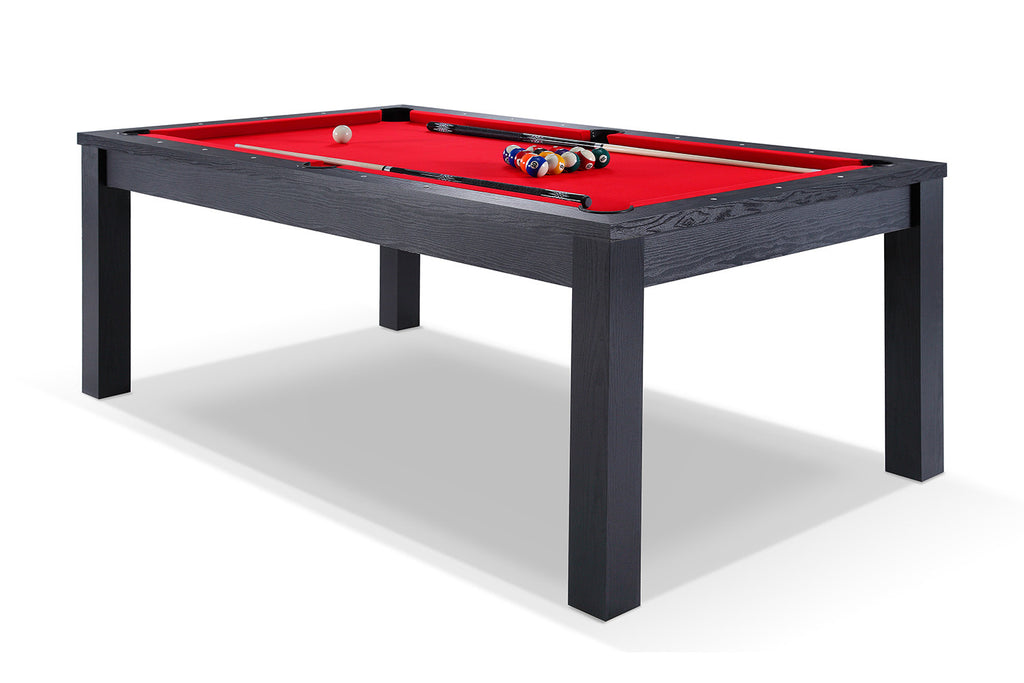 Billard noir transformable en table avec tapis rouge