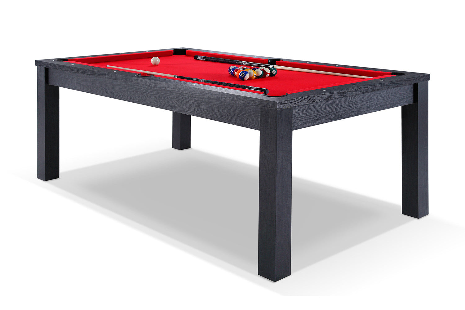 Billard noir transformable en table avec tapis rouge
