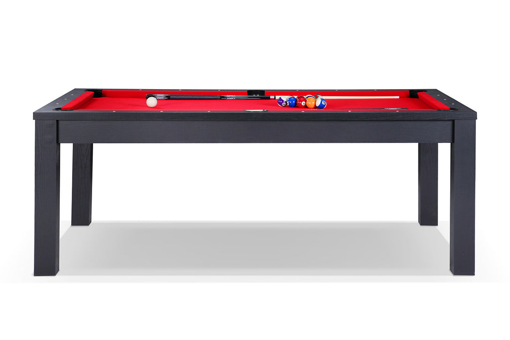 Billard noir transformable en table avec tapis rouge