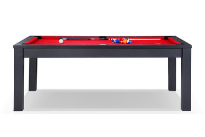 Billard noir transformable en table avec tapis rouge