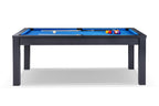 Billard noir transformable en table avec tapis bleu